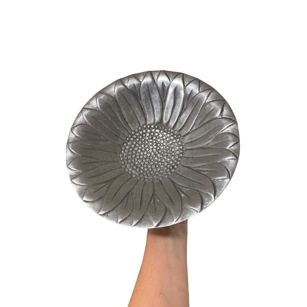 Pewterware Handcrafted Sunflower Bowl W/ 3 Pedestal Feet 9”